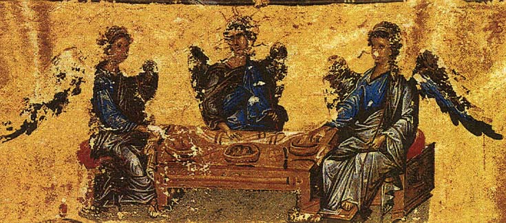 Миниатюра богословских сочинений Иоанна VI Кантакузина с изображением Живоначальной Троицы (Парижская Национальная библиотека, cod. 1242).